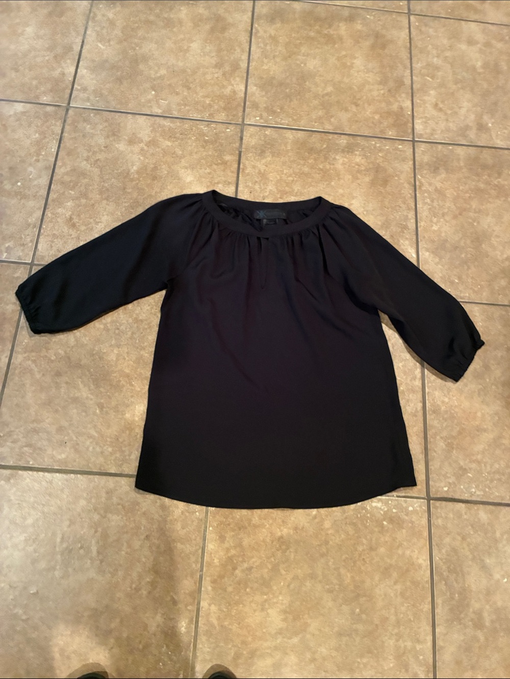 Kardashian Kollection Black 3/4 Sleeve Scoop-Neck Blouse